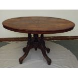 Victorian walnut loo table, marquetry inlaid oval