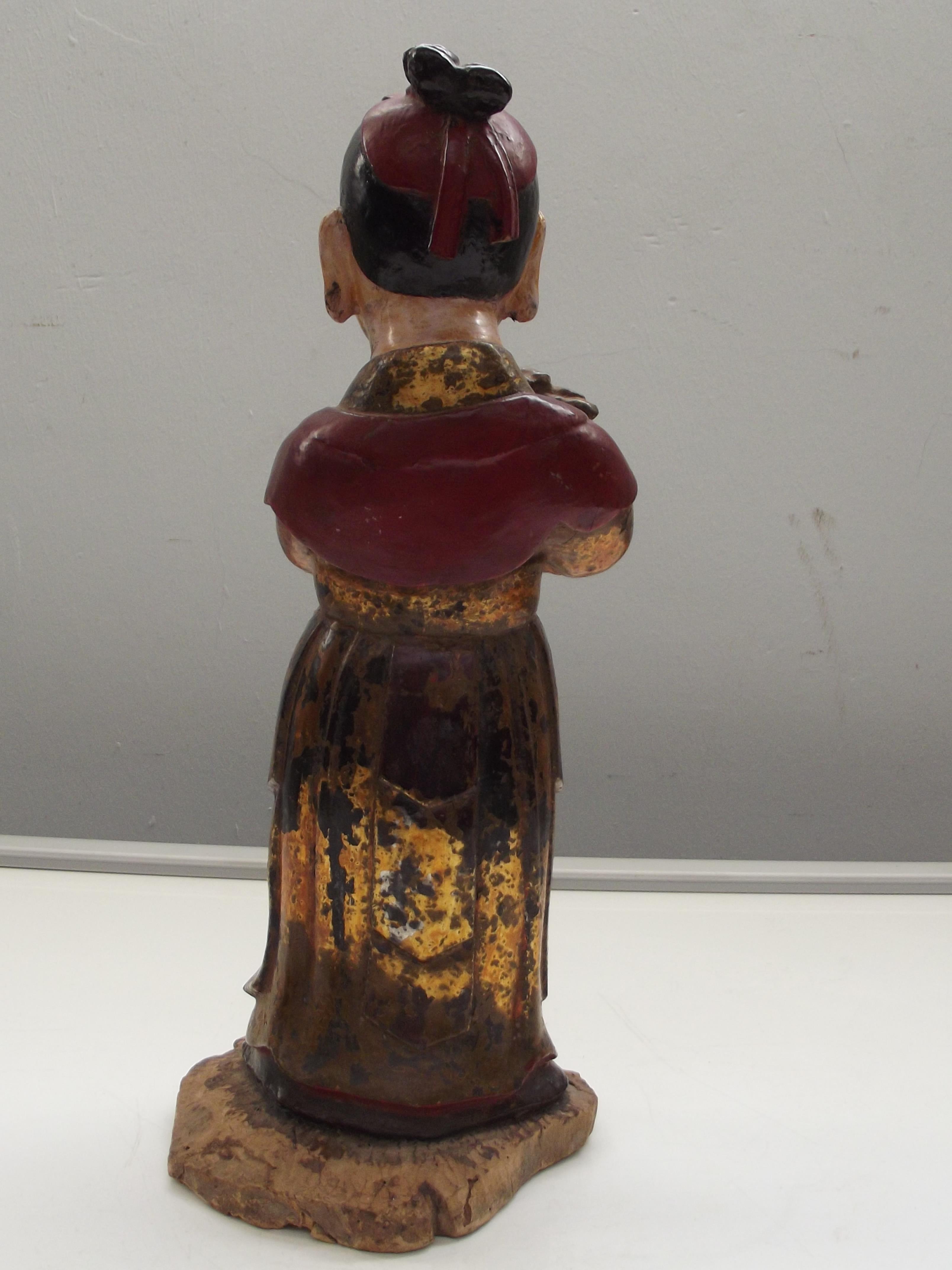 Early Chinese carved wood figure 40cm long, some p - Image 2 of 2