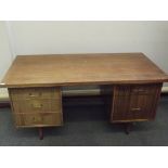 Large retro twin pedestal writing desk, height 75c