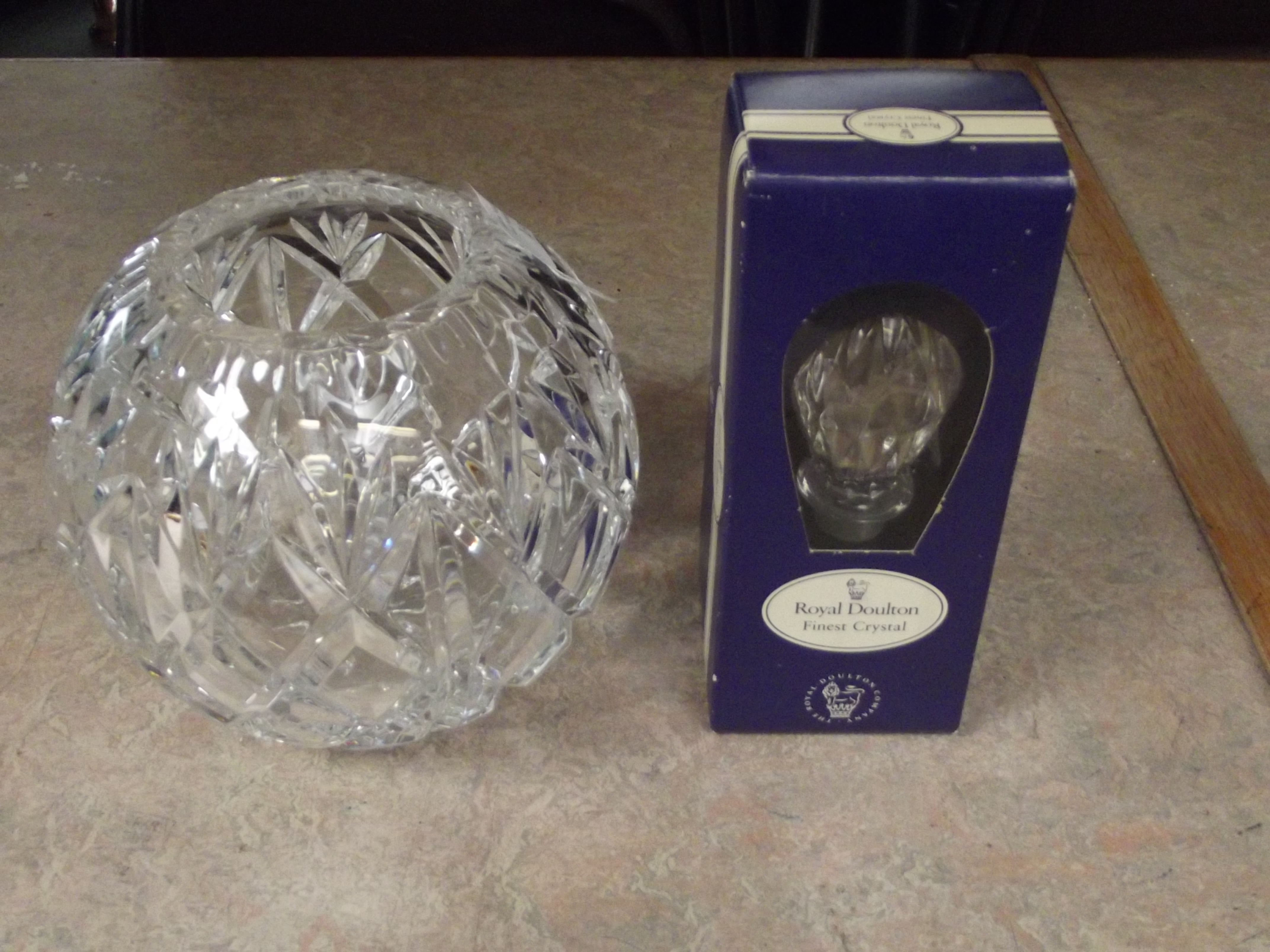 Royal Doulton crystal stopper and a crystal bowl