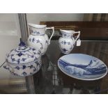 Four pieces of Royal Copenhagen, jugs, pin dish an