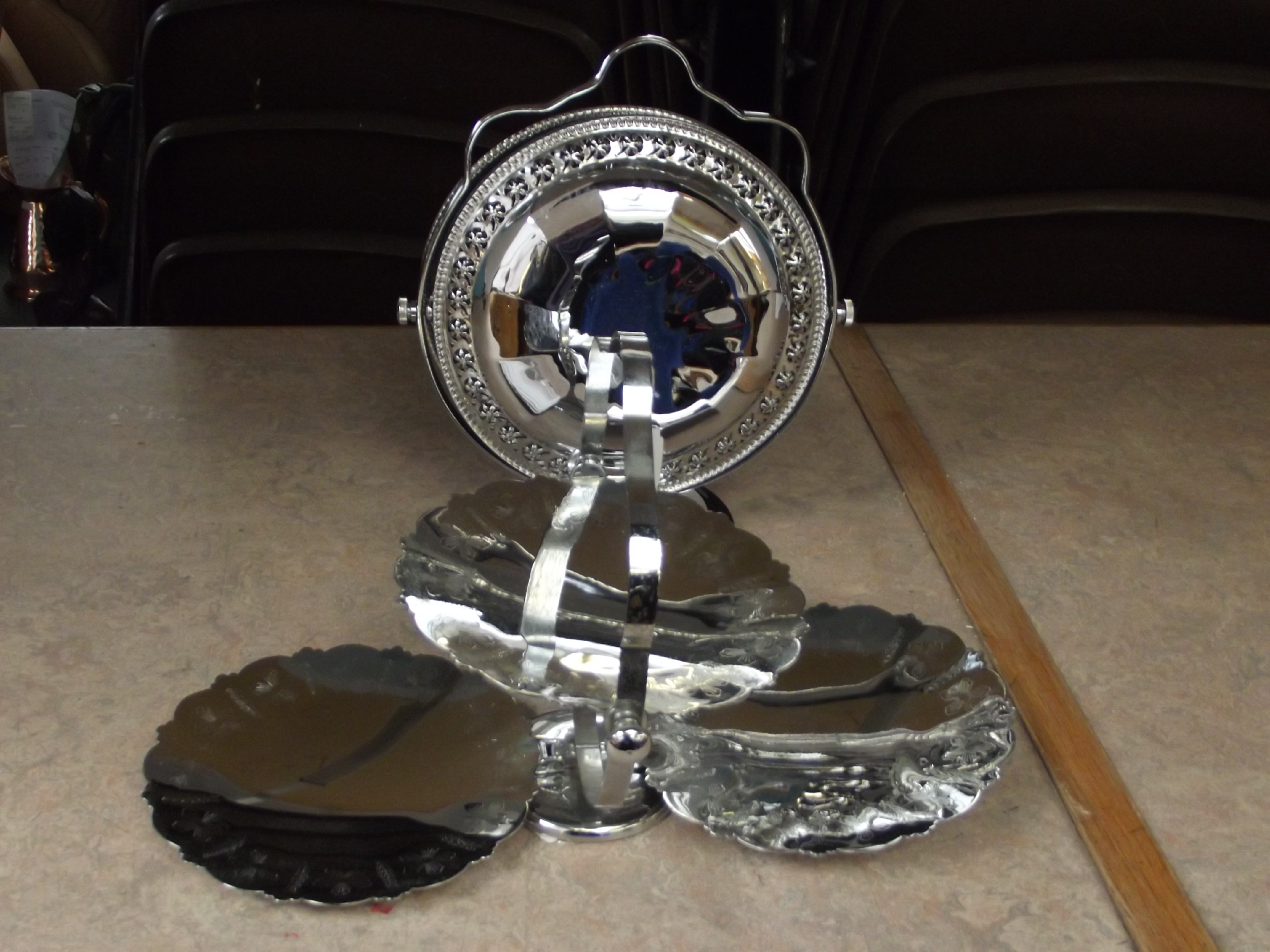 2x silver plate cake displays
