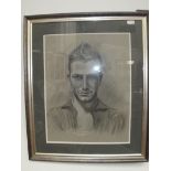 Framed pastel portrait, David Beckham