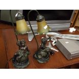 Pair of bronzed resin table lamps