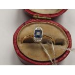 18 carat gold art deco ring, central sapphire with