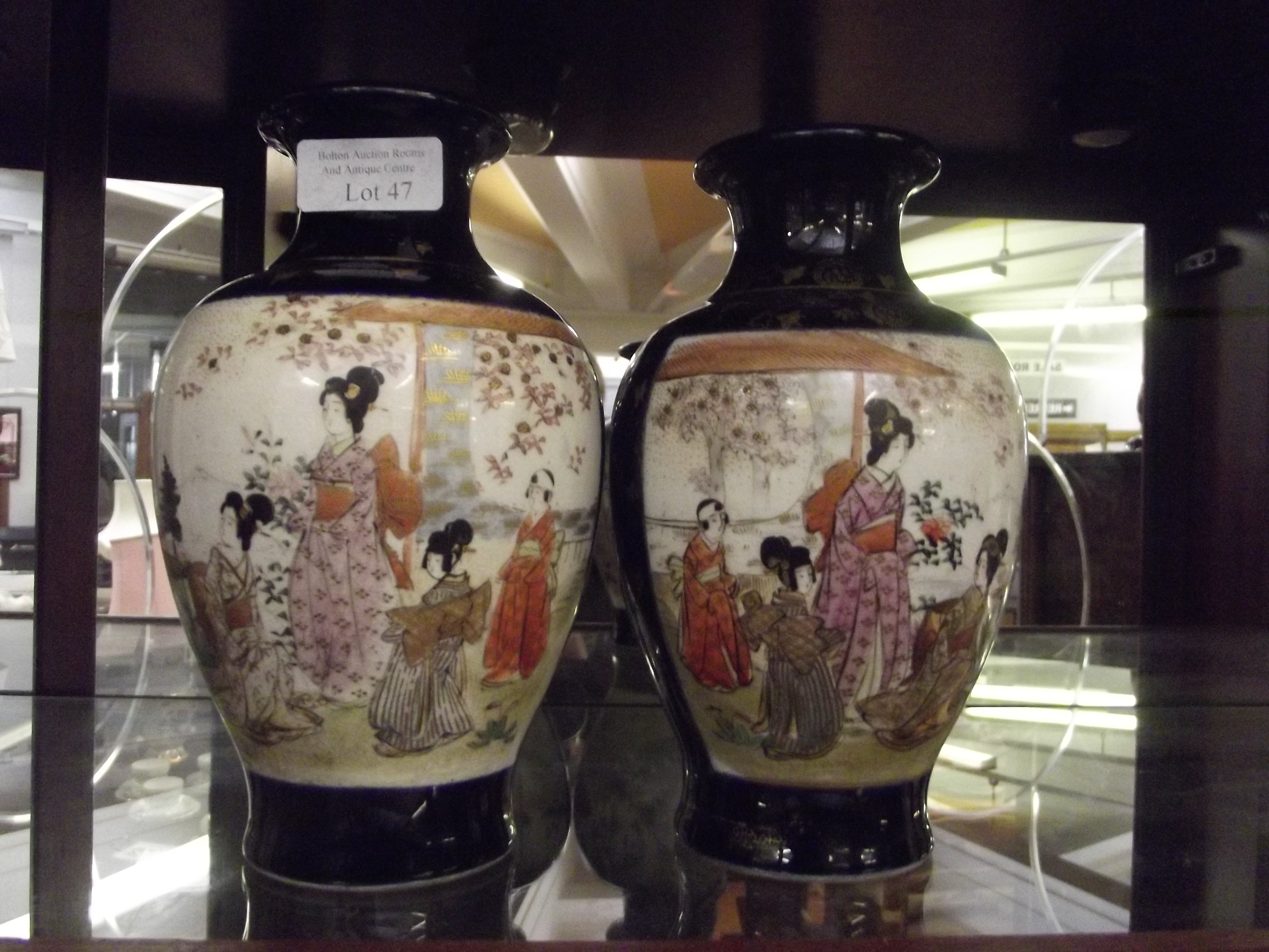 Pair of Japanese Satsuma vase in cobalt blue and i