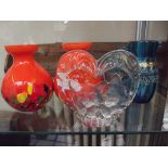 Pair of cased glass vases, paperweight and jug and