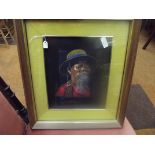 Framed portrait painting on silk, signed Chatoen