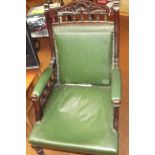 Victorian open armchair with leather upholstery