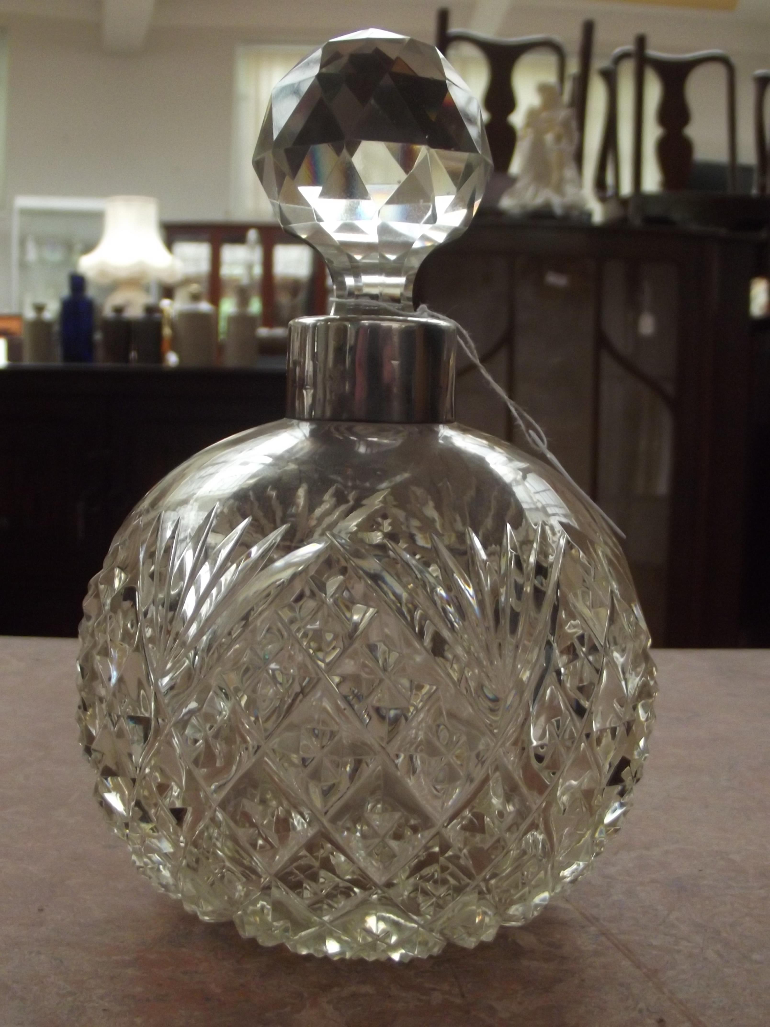 Large silver mounted scent bottle, London