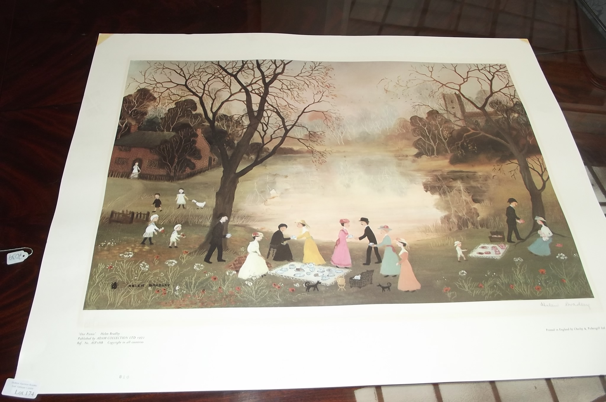 Signed Helen Bradley print, "Our picnic", with bli