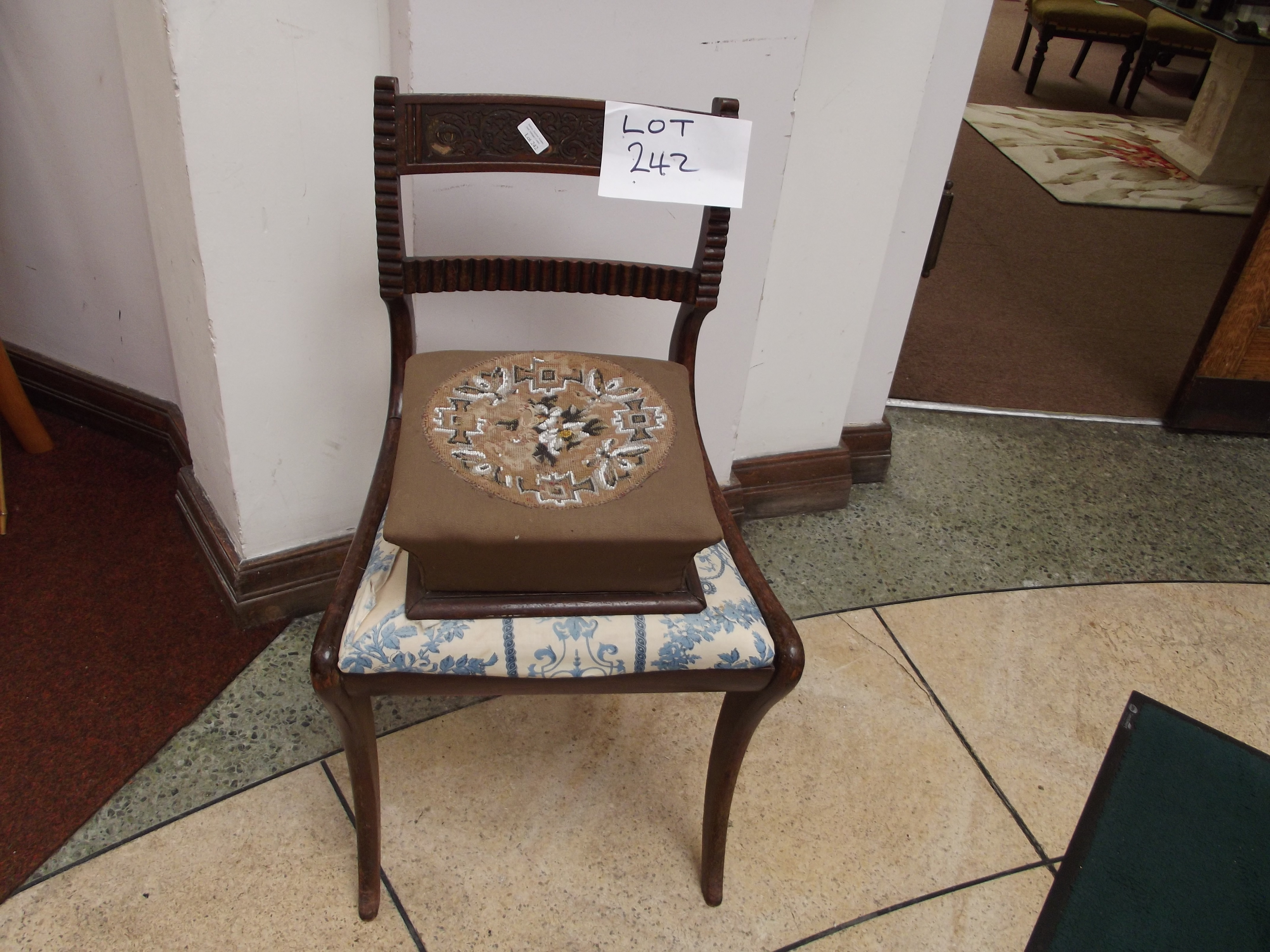 Ornate bar back chair together with a foot stool