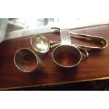 2 silver napkin rings, sugar sifter and a pair sug