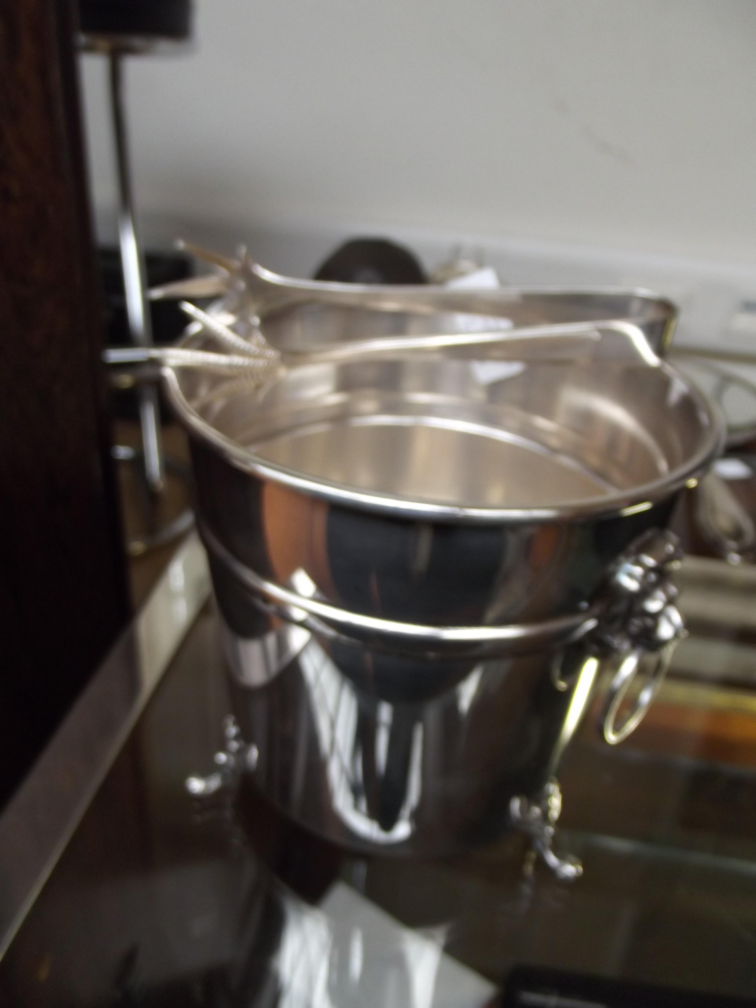 Silver plated ice bucket with tongs