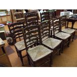 Set of eight ladder back and rush seated dining ch