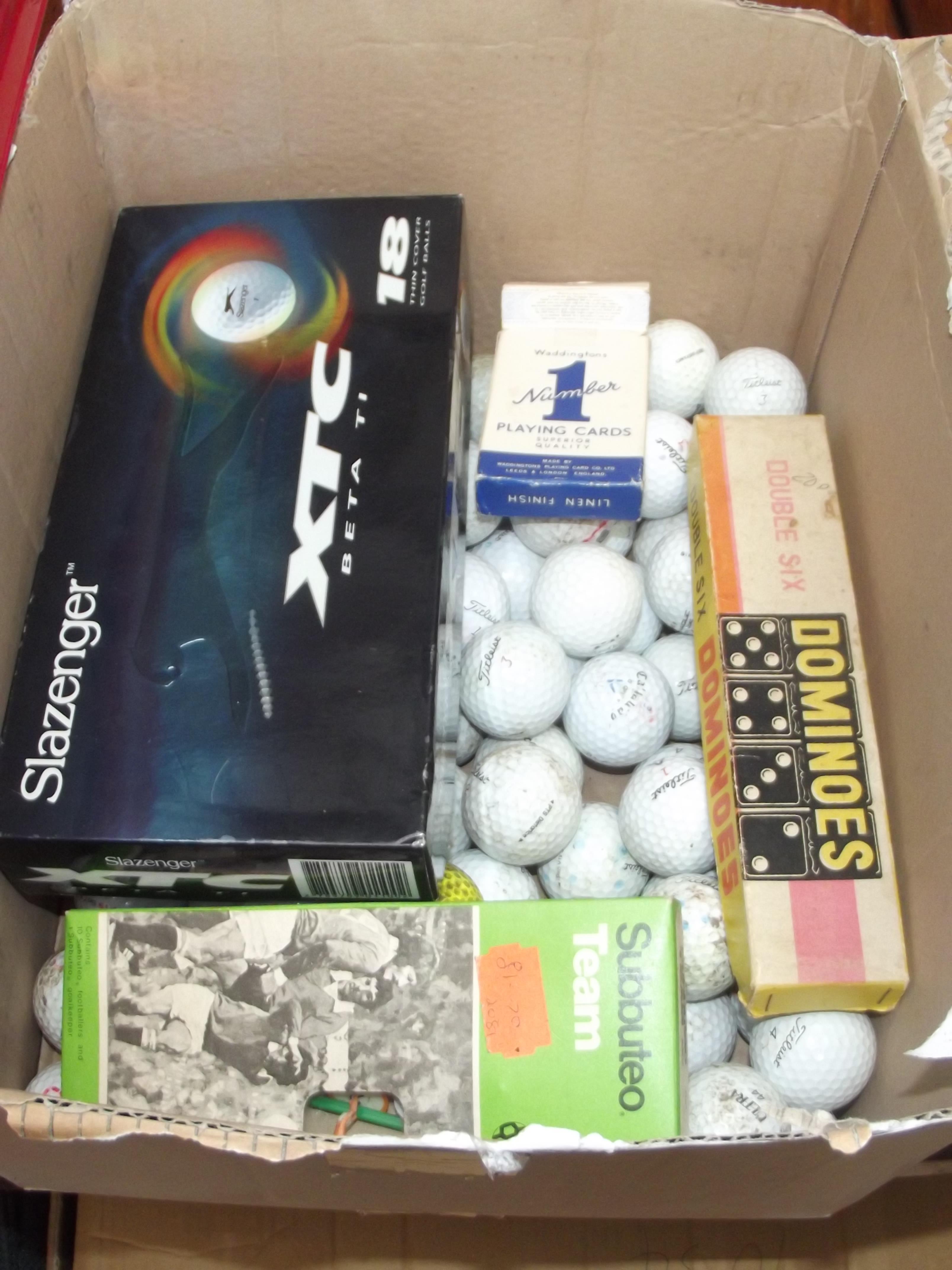 Quantity of golf balls to include dominoes and oth