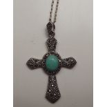 925 Silver Celtic cross with central stone on a si