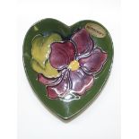 Moorcroft pin dish, heart form in the Clematis pat