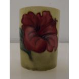 Moorcroft brush pot, cylindrical form in the Hibis