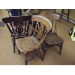 Set of four Victorian fiddle back kitchen chairs