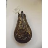 19th century brass powder flask, embossed body dep