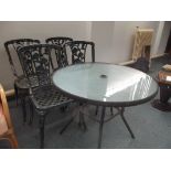 Patio table with four aluminium chairs