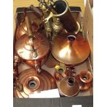 Assorted brass and copper ware to include a fire c