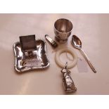 Silver plated Christening set together with a plat