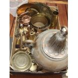 Assorted brassware to include two riveted brass pa