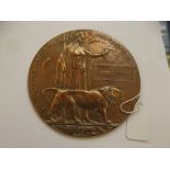 Great War bronze death plaque, awarded to Jesse Be