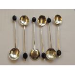 Set of six silver coffee spoons, scalloped bowls w