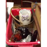 Assorted items to include brass coal bin, a vintag