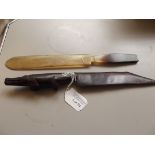 Tortoiseshell paper knife together with a treen ex