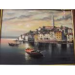 Signed oil on canvas, harbour scene