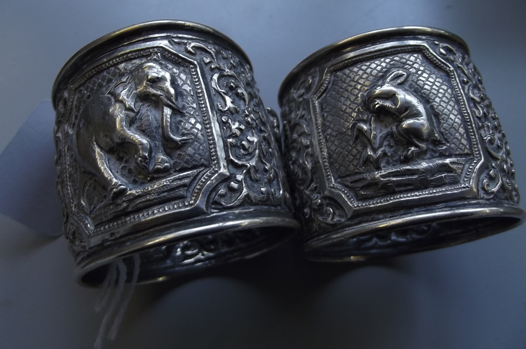 Pair of Burmese silver napkin rings