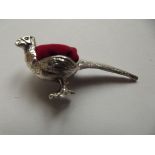 Silver pin cushion in the form of a pheasant