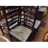 4 leather back chair with rush seats