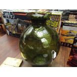 Large green glass vase, signed