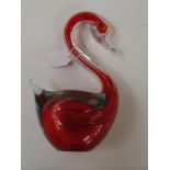 An art glass figure of a swan