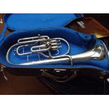 Silver plated Weltklang tenor horn in fitted case