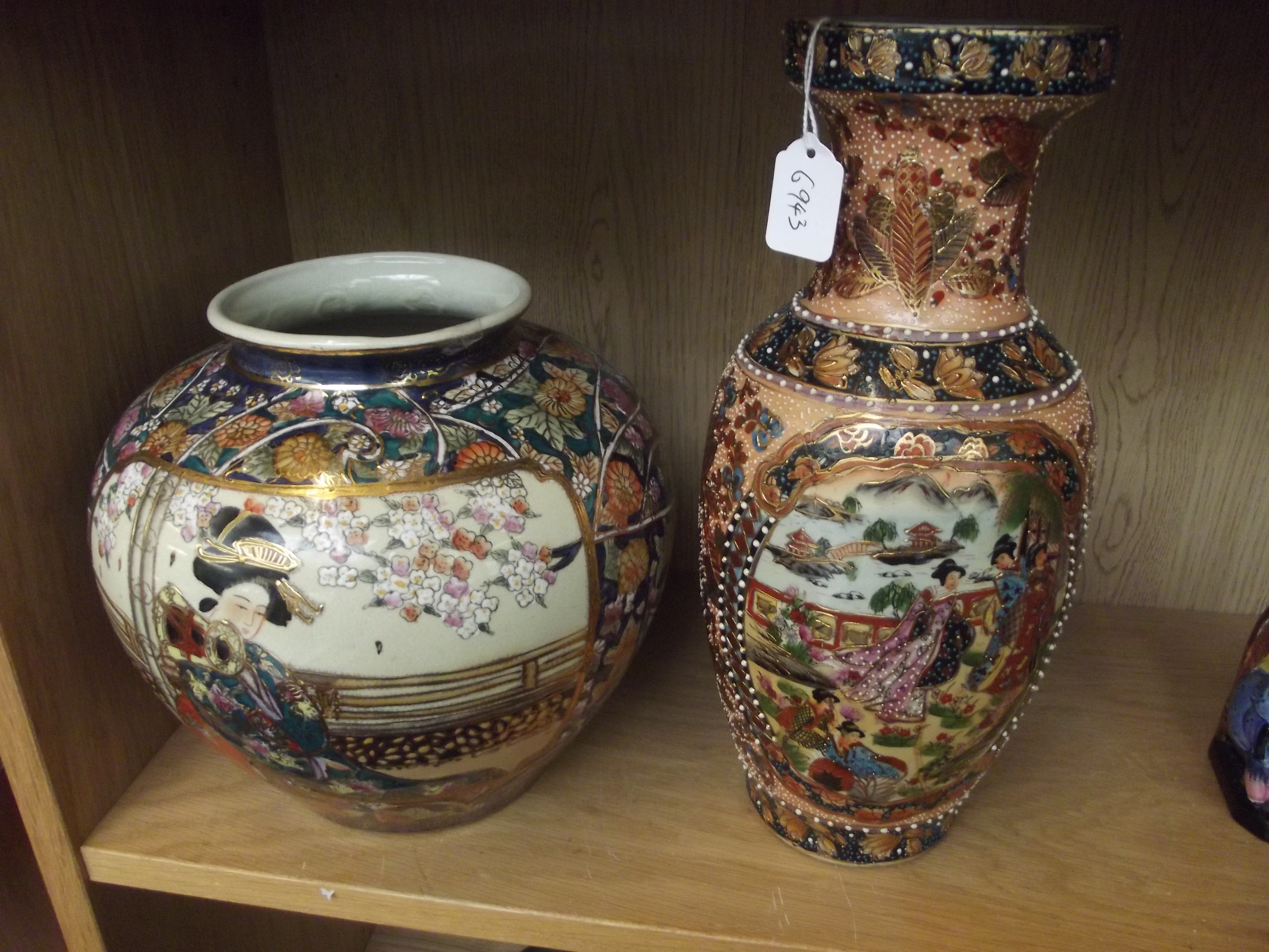 Two oriental style ceramic vase and jardiniere