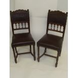 Set of six oak dining chairs, studded leather back