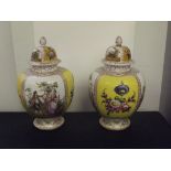 Pair of Continental lidded temple jars, height 30cm