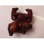 2 carved wood Chinese netsuke