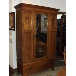 Edwardian oak mirrored wardrobe with base drawer