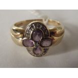 9 carat gold dress ring set with amethyst and diam
