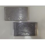 Two Eastern base metal cigarette cases each with e