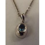 9 carat white gold pendant set with blue Topaz and