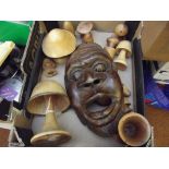 Various treen items to include a wall mask
