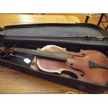 Early cased violin and bow